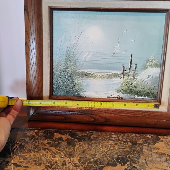 Vtg Original Oil Painting Artist Signed Beach Seascape Scene Seagulls Ocean Wave - Picture 7 of 8